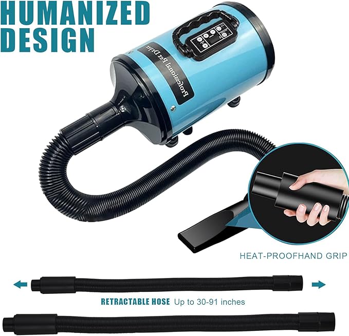 Dog Dryer, Pet Grooming Multi-Function Hair Dryer with Adjustable Speed and Temperature Controller (Blue/update)