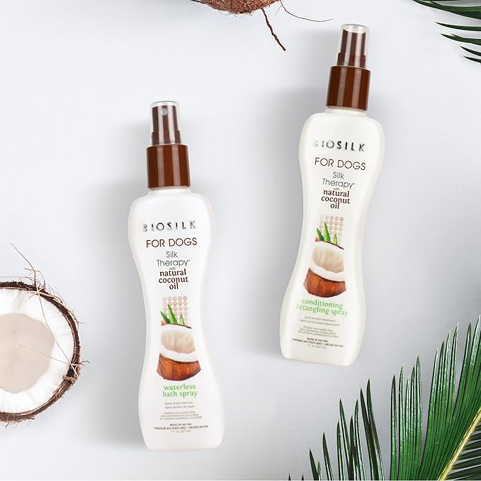 BioSilk for Dogs Silk Therapy Shampoo with Coconut Oil | Coconut Dog Shampoo Conditioning Detangling Spray for Pets | Dog Shampoo Spray with Natural Coconut Oil - 12 Pack