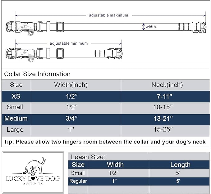 Lucky Love Dog Dog Collar, Leash Set Small, Medium, Large, Premium, Cute and Adjustable Collars for Male and Female Dogs, Winterblue Combo, Small