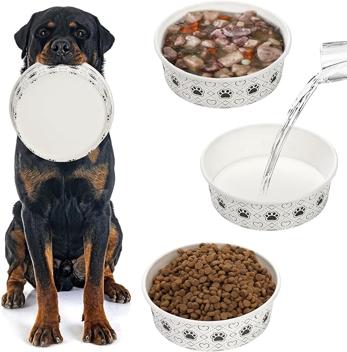 SOUJOY 40Pcs Disposable Pets Bowls, 16 oz Paper Dog Food Bowl, Cute Foot Print Design Travel Cat Feeding Bowl for Small Dog Puppy Dry and Wet Food or Water