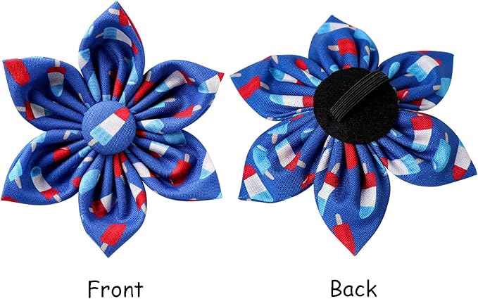 Lionet Paws Patriotic Female Dog Collar with Flower, 4th of July, Soft and Comfortable Adjustable Summer Popsicle Collar for Puppies and Cats, XS, Neck 8-12 inches