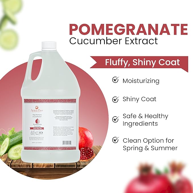 Dog Shampoo and Conditioner - Aromatic Tearless Shampoo for Cleansing, Grooming, and Conditioning - Moisturizing Anti Itch Shampoo for Dogs and Puppies - Pomegranate Cucumber, 1 Gallon
