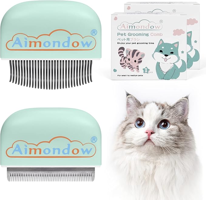 Cat Comb, Cat Brush for Shedding Grooming, Hair Removal Massaging Shell Comb for Cats Dogs Puppy Rabbit Bunny, Easy to Dematting Matted Fur Tangled Hair Undercoat, 2 PCS (Green)