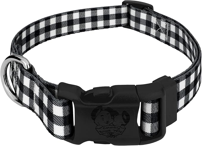 Country Brook Petz - Deluxe Black & White Buffalo Plaid Dog Collar - Made in The U.S.A. - Plaid and Argyle Collection Featuring Charming Designs (1/2 Inch, 2XS)
