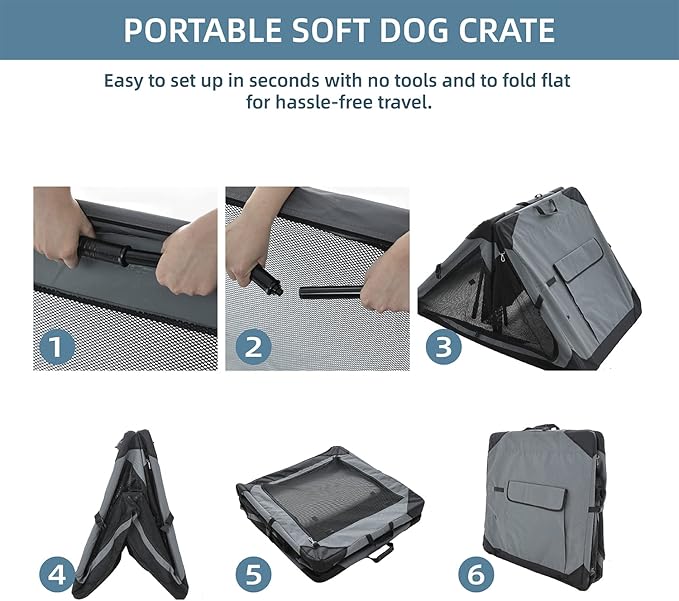 Pettycare 30 Inch Collapsible Dog Crate for Medium Dogs, 4-Door Foldable Soft Dog Kennel with Chew Proof Mesh Windows, Indoor & Outdoor Travel Dog Crate