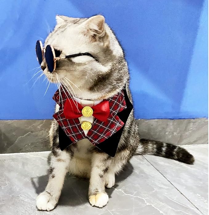 Dog Tuxedo Formal Cat Birthday Costume Cat Dog Formal Wedding Attire (red)
