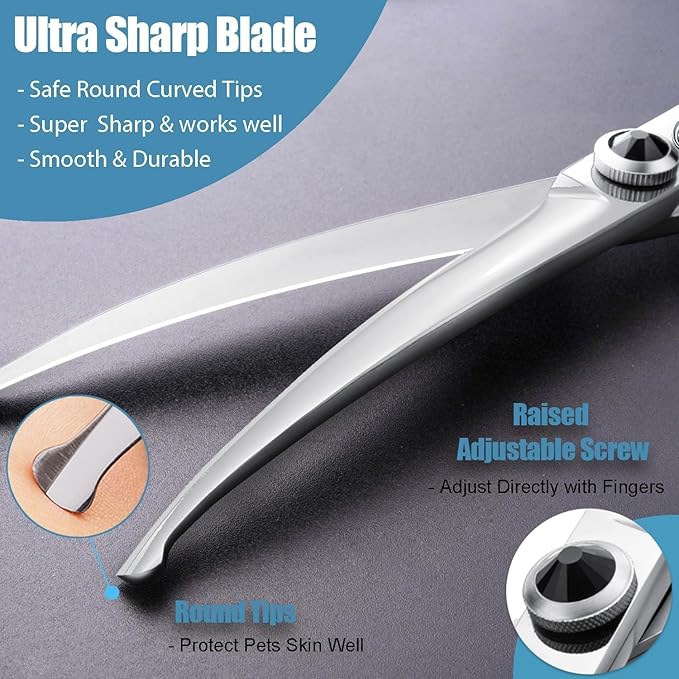 Dream Reach 8" Downward Curved Dog Grooming Scissors for Trimming Face and Paws, Safety Round Tip Shears for Pet Dogs and Cats, Professional Pet Grooming Scissors Black