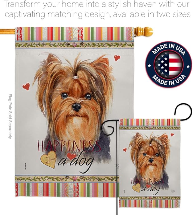 Breeze Decor Yorkie Happiness Garden House Flag Kit Dog Puppy Spoiled Paw Canine Fur Pet Nature Farm Animal Creature Decoration Banner Small Yard Gift Double-Sided, Made in USA