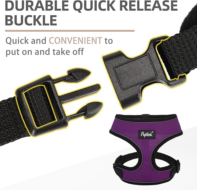 PUPTECK Soft Mesh Dog Harness and Leash Set Pet Puppy Cat Comfort Padded Vest No Pull Harnesses, Solid Purple, M