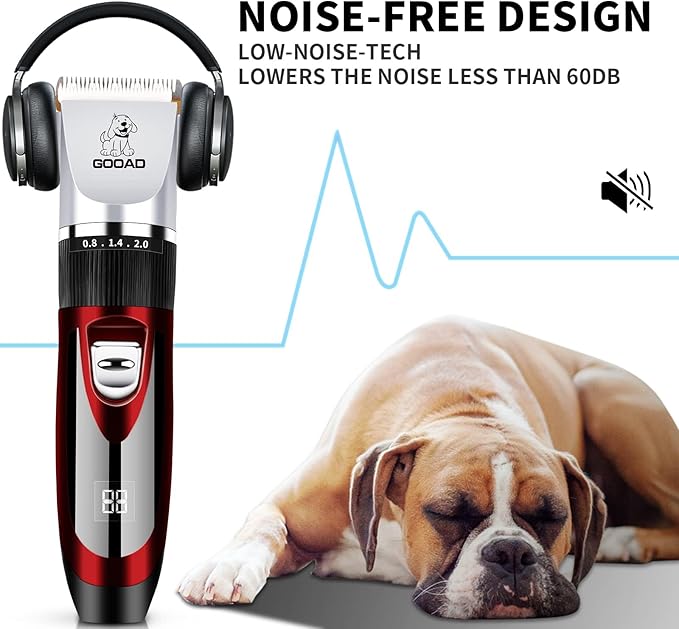 Goood Cat Clippers for Matted Hair - Professional Grooming Kit with Quiet Paw Trimmer & Nail Grinder - Suitable for Cats & Small Dogs (Red+Black)