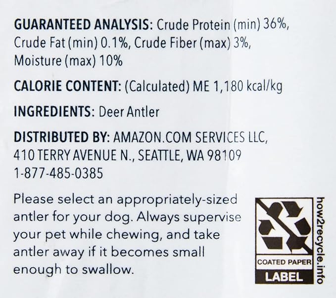 Amazon Brand - Wag Dog Deer Antler Chew, Naturally Shed, Whole, Large 8-9.5 inches (Best for Dogs 30-45 lbs), 3.20 Ounce (Pack of 1)