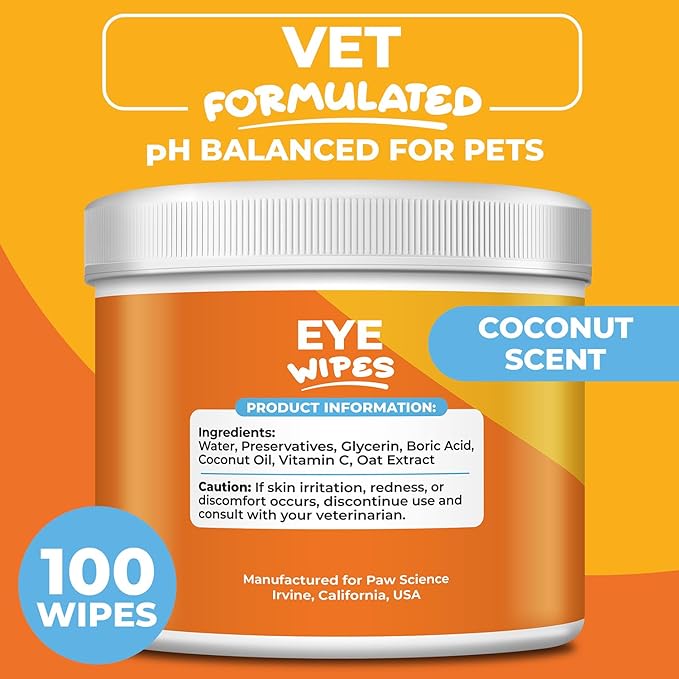 Dog Eye Wipes - Hypoallergenic Face & Eye Wipes for Dogs and Puppy - Pet Tear Stain Remover and Cleaner - Gently Cleans and Removes Discharge, Crust, and Gunk