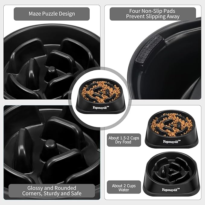 Slow Feeder Dog Bowls for Healthy Eating, Non-Slip and Anti-Choking Design, Reduces Bloating & Overeating for Small & Medium Dogs and Cats, Easy to Clean