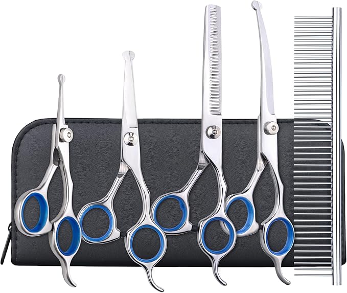 Maxshop Dog Grooming Scissors - 5 Pack Professional Titanium Stainless Steel Dog Scissors Kit Hair Cutting Thinning Shears for Dogs and Cats Heavy Duty Pet Grooming Scissors Set