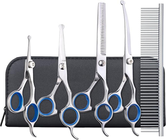 Maxshop Dog Grooming Scissors - 5 Pack Professional Titanium Stainless Steel Dog Scissors Kit Hair Cutting Thinning Shears for Dogs and Cats Heavy Duty Pet Grooming Scissors Set