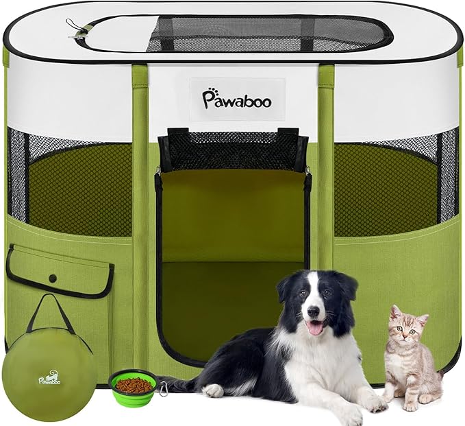 Dog Playpen, Portable Pet Playpen Cat PlayPen, 600D Oxford Dog Kennel Tent Crate, Waterproof&Breathable, Indoor Outdoor Travel Camping Use for Medium/Large Breed with Carrying Case+Folding Bowl(M)