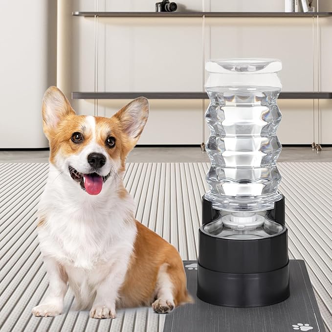 RIZZARI 8L Raised Automatic Pet Waterer, Gravity fed Stainless Steel Waterer, 100% BPA Free, Large Capacity Feeder for Cats and Medium to Large Dogs (Black,8L)