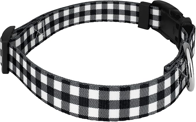 Country Brook Petz - Deluxe Black & White Buffalo Plaid Dog Collar - Made in The U.S.A. - Plaid and Argyle Collection Featuring Charming Designs (1 Inch, Extra Large)
