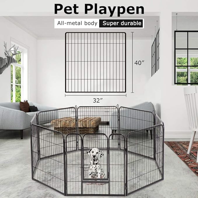 Dog Playpen 8 Panels 40 Inches Dog Pen Extra Large Indoor Outdoor Back or Front Yard Cage Fencing Doggie Rabbit Cats Outside Fences with Door Fence Playpen Heavy Duty Exercise Pen Dog Crate