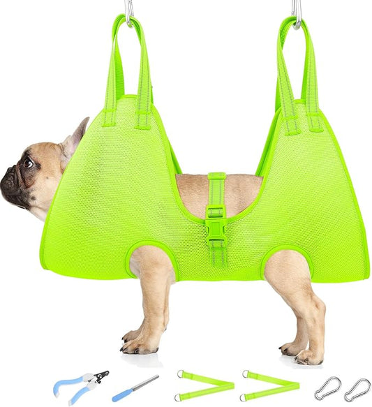 Dog Grooming Hammock Harness for Cats Dogs, Dog Grooming Harness with Pet Nail Clipper Trimmer, Dog Hanger Sling Trimming Clipping Nails (Small, Green)