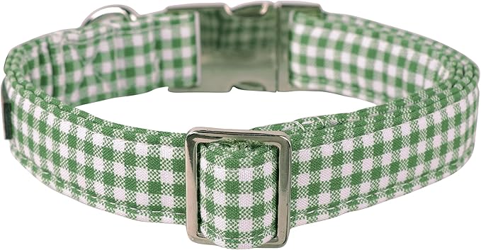 Lionet Paws Dog Collar, Comfortable Adjustable Cute Collar with Metal Buckle for Male Female Dogs Gift, Green&White Grid Pattern, Medium, Neck 13.5-22 inches