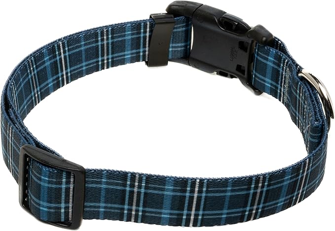 Country Brook Petz - Deluxe Navy Plaid Dog Collar - Made in The U.S.A. - Plaid and Argyle Collection Featuring Charming Designs (1 Inch, Large)