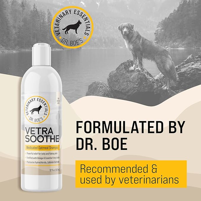 Dr. Boe's Veterinary Essentials VetraSoothe Medicated Oatmeal Shampoo - Powerful Relief for Itchy & Flaky Skin for Dogs and Cats - 16 fl. oz