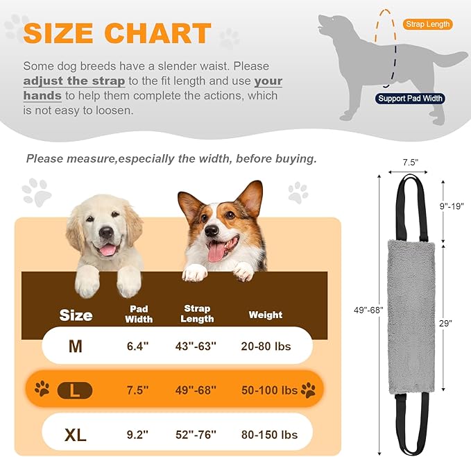 Adjustable Dog Lift Harness, Dog Sling for Large Dogs Hind Leg Support, Soft Lift Support Helps Senior, Injured, Disabled and After ACL Surgery Dogs-Black & Grey (Large)