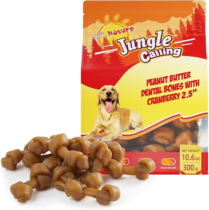 Jungle Calling Peanut Butter Dog Treats, Dental Chews for Dogs, Rawhide Free Dog Bones 2.5'' for Small Dogs