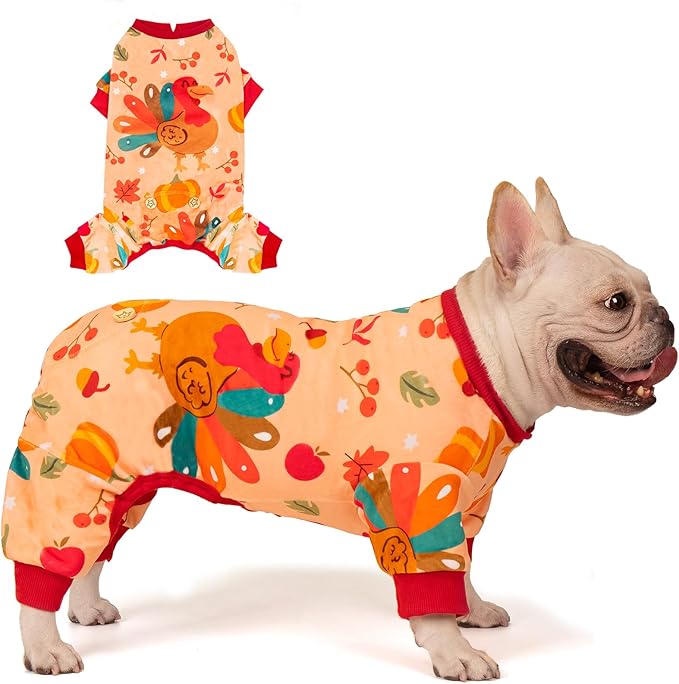 KYEESE Thanksgiving Dog Pajamas Stretchable Dog Pajamas for Small Dogs Velvet Dog Coat Dog Pajamas Small Sized Dog Small Dog Pajamas Dog Onesie with Turkey Print Comfy Dog Pjs Dog Clothes