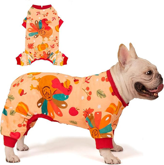 KYEESE Thanksgiving Dog Pajamas Stretchable Dog Pajamas for Small Dogs Velvet Dog Coat Dog Pajamas Small Sized Dog Small Dog Pajamas Dog Onesie with Turkey Print Comfy Dog Pjs Dog Clothes