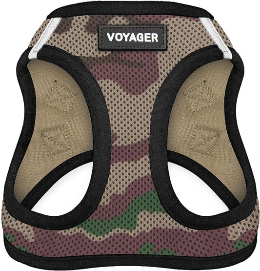 Voyager Step-in Air Dog Harness - All Weather Mesh, Reflective, No Pull Harness for Small, Medium Dogs, Cats - Secure with Hook & Loop Fastener, Buckle, Double D-Rings - Army/Black Trim, L