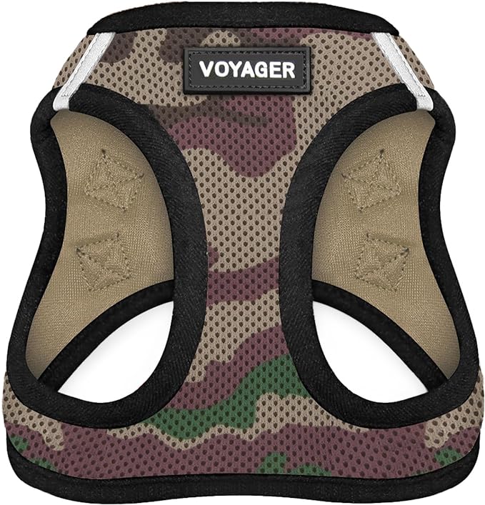 Voyager Step-In Air Dog Harness - All Weather Mesh, Reflective, No Pull Harness for Small, Medium Dogs, Cats - Secure with Hook & Loop Fastener, Buckle, Double D-Rings - Army/Black Trim, XXS