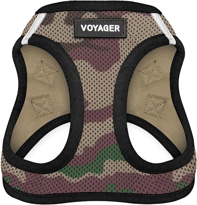 Voyager Step-In Air Dog Harness - All Weather Mesh, Reflective, No Pull Harness for Small, Medium Dogs, Cats - Secure with Hook & Loop Fastener, Buckle, Double D-Rings - Army/Black Trim, S