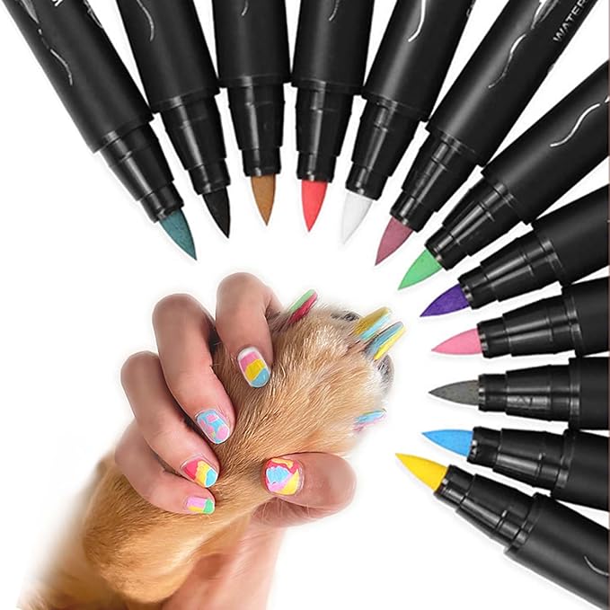 Dog Nail Polish Pens,12 Colors Dog Claw Care Nail Polish, Waterproof Acrylic Paint Pens, Quick Dry Dog Nail Markers for DIY Pet Nails