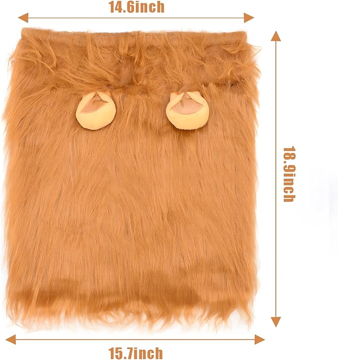 Dog Lion Mane Costume - Realistic Mane with Ears for Medium to Large Sized Dogs, Pet Halloween Costumes Birthday Party Cosplay Apparel