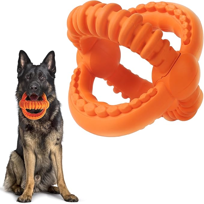 Fida Dog Chew Toys for Aggressive Chewers, 3-in-1 Indestructible Interactive Dog Toys, Unique Detachable Natural Rubber Dog Balls Tug &Fetch Toys for Large Dogs & Medium Dogs(Orange, L)