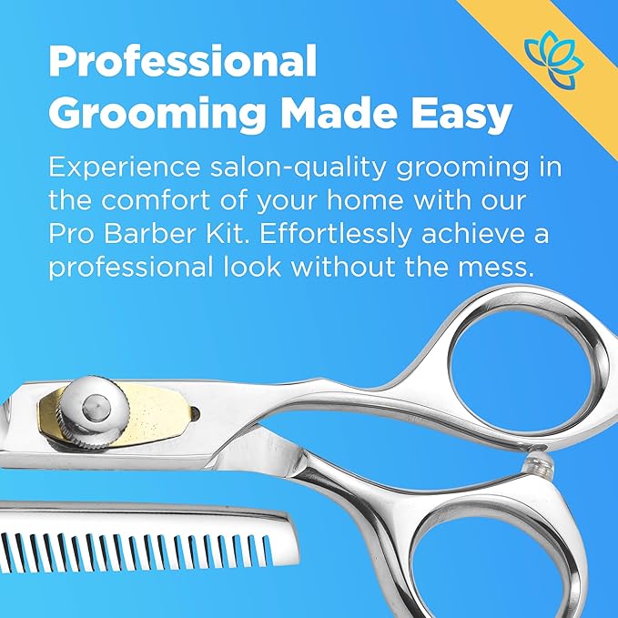 Equinox Professional Hair Scissors Set - Premium Essential Kit, Includes Hair Cutting Scissors, Thinning Shears, Straight Razor, Basic Comb, Cleaning Cloth, & Sandpaper - Hair Salon & Barber Supplies