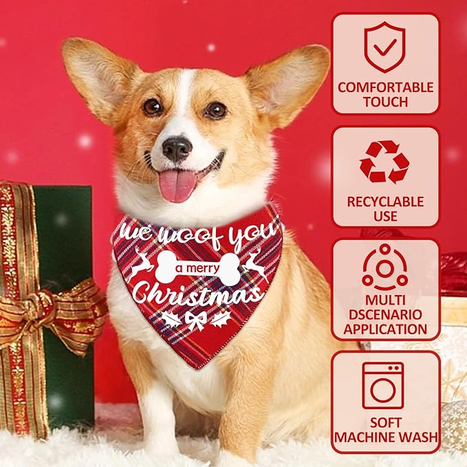 4 Pack Merry Christmas Dog Bandanas Classic Stylish Plaid Xmas Dogs Christma Bandana Pets Scarf Bibs Gift Set Dog Bandanas for Small Medium Large Puppy Pets