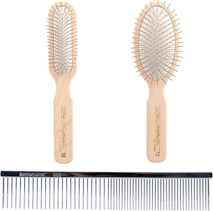 Chris Christensen Brush & Comb Bundle - Original Series 20 mm Oblong and Oval Pin Brush + 000 7.5 in Greyhound Style Fine/Coarse Comb, Groom Like a Professional
