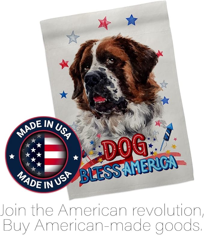 Breeze Decor Patriotic St Bernard Dog House Flag Pack Puppy Spoiled Paw Canine Fur Pet Nature Farm Animal Creature Applique Decoration Banner Small Garden Yard Gift Double-Sided, Made in USA