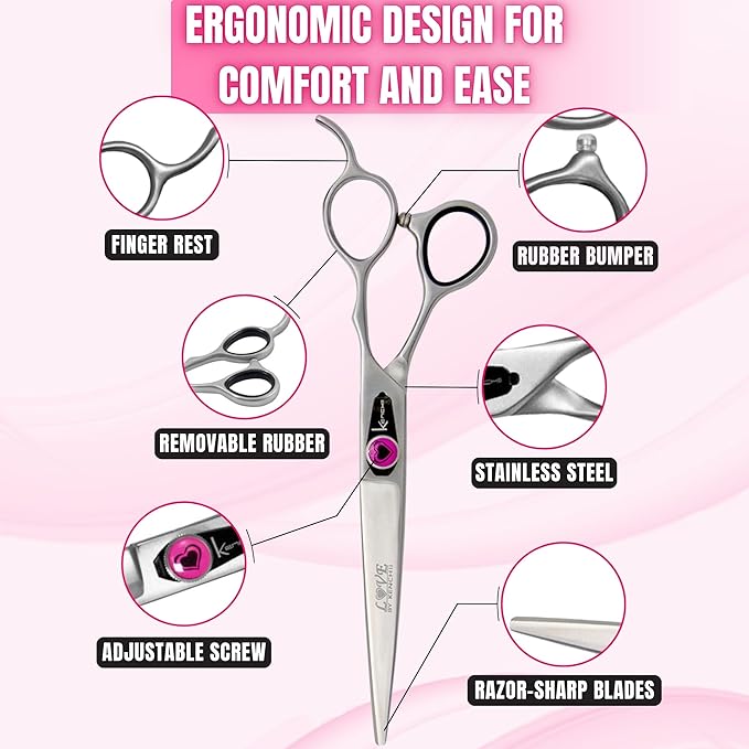 Kenchii Dog Grooming Scissors | 7 Inch Shears | Straight Scissors for Dog Grooming | Love Collection Dog Shears | Pet Grooming Accessories | Pet Hair Trimming Scissor