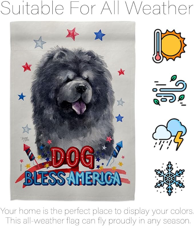 Breeze Decor Patriotic Black Chow House Flag Pack Dog Puppy Spoiled Paw Canine Fur Pet Nature Farm Animal Creature Support Our Troops Banner Small Garden Yard Gift Double-Sided, Made in USA