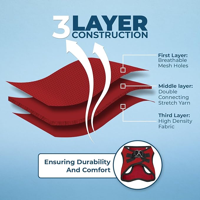 Voyager Step-in Air Dog Harness - All Weather Mesh, Reflective, No Pull Harness for Small, Medium Dogs, Cats - Secure with Hook & Loop Fastener, Buckle, Double D-Rings - Red/Black Trim, XS