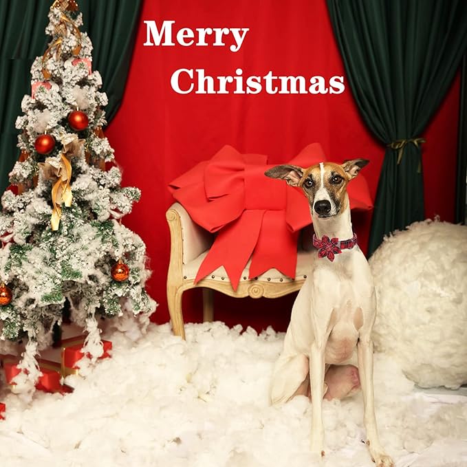 Unique style paws Christmas Dog Collar with Flower Tie Red Black Grid Cotton Collar Adjustable Puppy Plaid Collar for Small Medium Large Dogs-XL