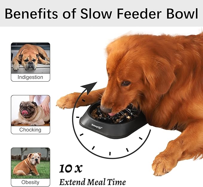 MateeyLife Slow Feeder Dog Bowls, Anti-Choking Puzzle Dog Food Bowls, Anti-Slip Interactive Feeding Slow Down Eating, Bloat Stop Maze Dishes for Medium Large Breeds Black