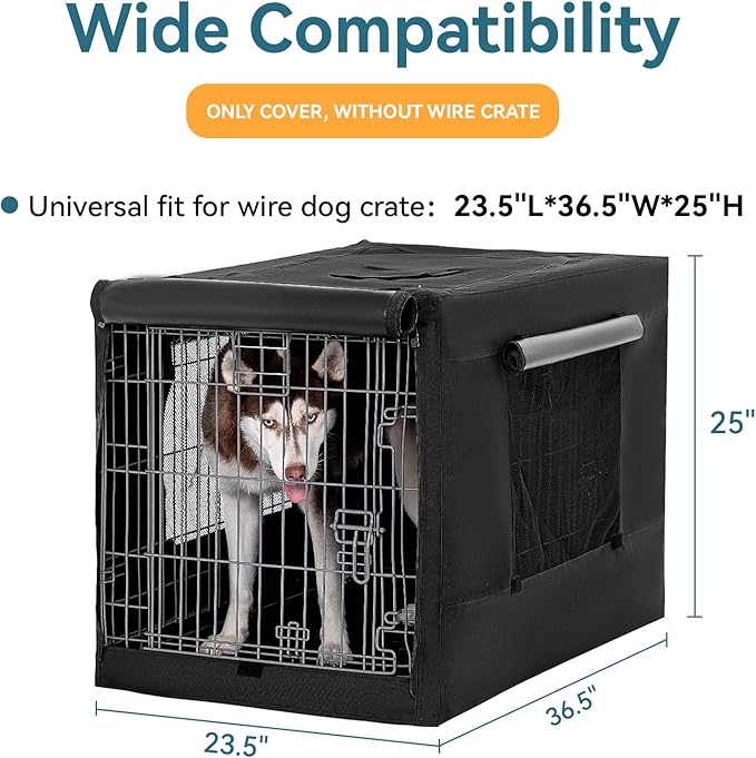 PETSFIT Dog Kennel Cover for Wire Dog Crate(30in/36inch/42inch), Single Door, Mesh Window, Flap On The Top and Back is Detachable, Dog Crate Cover Black 36inch