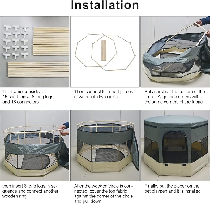 Pet Playpen with Zipper Top, Carrying Case, and Bowl - Foldable Pet Crate 35'' x 35'' x 22'' - Portable Pet Pens Ideal for Outdoor and Indoor Use