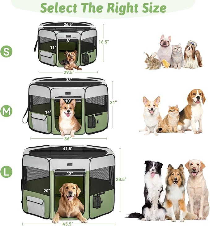 PETSFIT Dog Playpen Indoor/Outdoor,Portable Pet Playpen with Removable Zipper Top,Waterproof Bottom, Foldable Puppy Pen for Cats, Large Breeds (45.5”L x 45.5”W x 28.5”H)