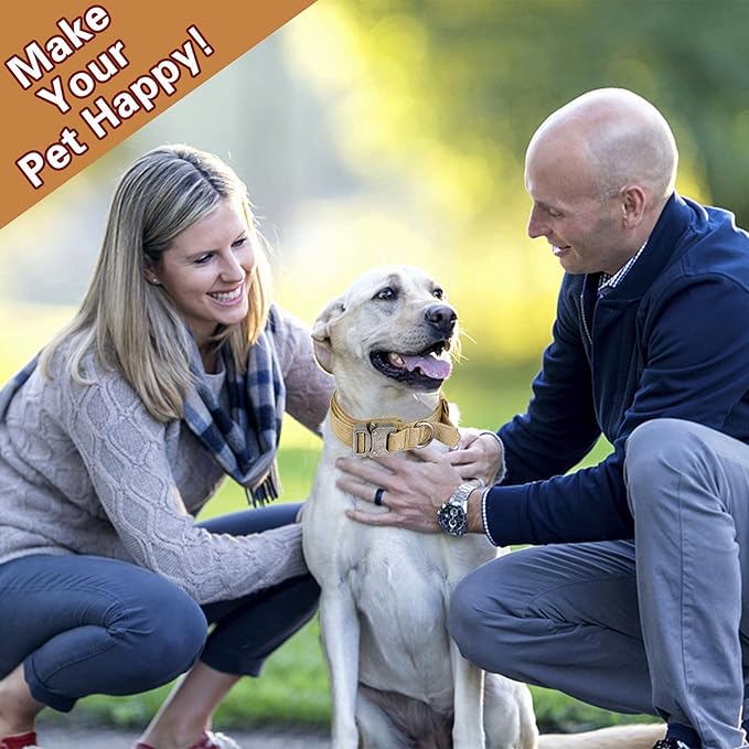 KCUCOP Tactical Dog Collar with Handle,Adjustable Military Dog Collar with Metal Buckle and Patches,Heavy Duty Dog Collars for Large Dogs (Brown-XL)